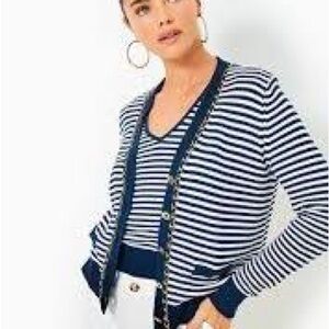 Lilly Pulitzer Navy and White Striped Women's sweater set Xs NWT